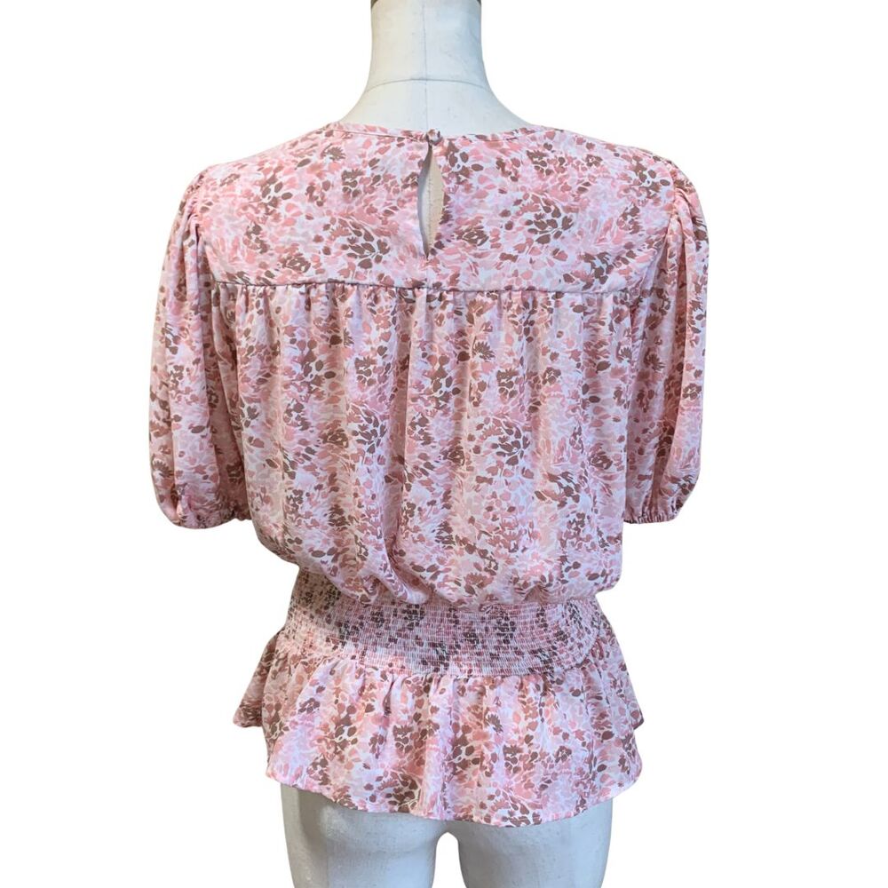 Express Floral Smocked Peplum Top Medium Pink Cottagecore Blouse - Picture 6 of 9